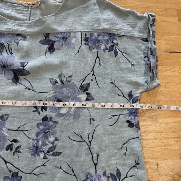 Lungo Larno Linen Top Size 2X Floral Woven Boho Lagenlook Coastal Beachy Blue - Picture 7 of 12